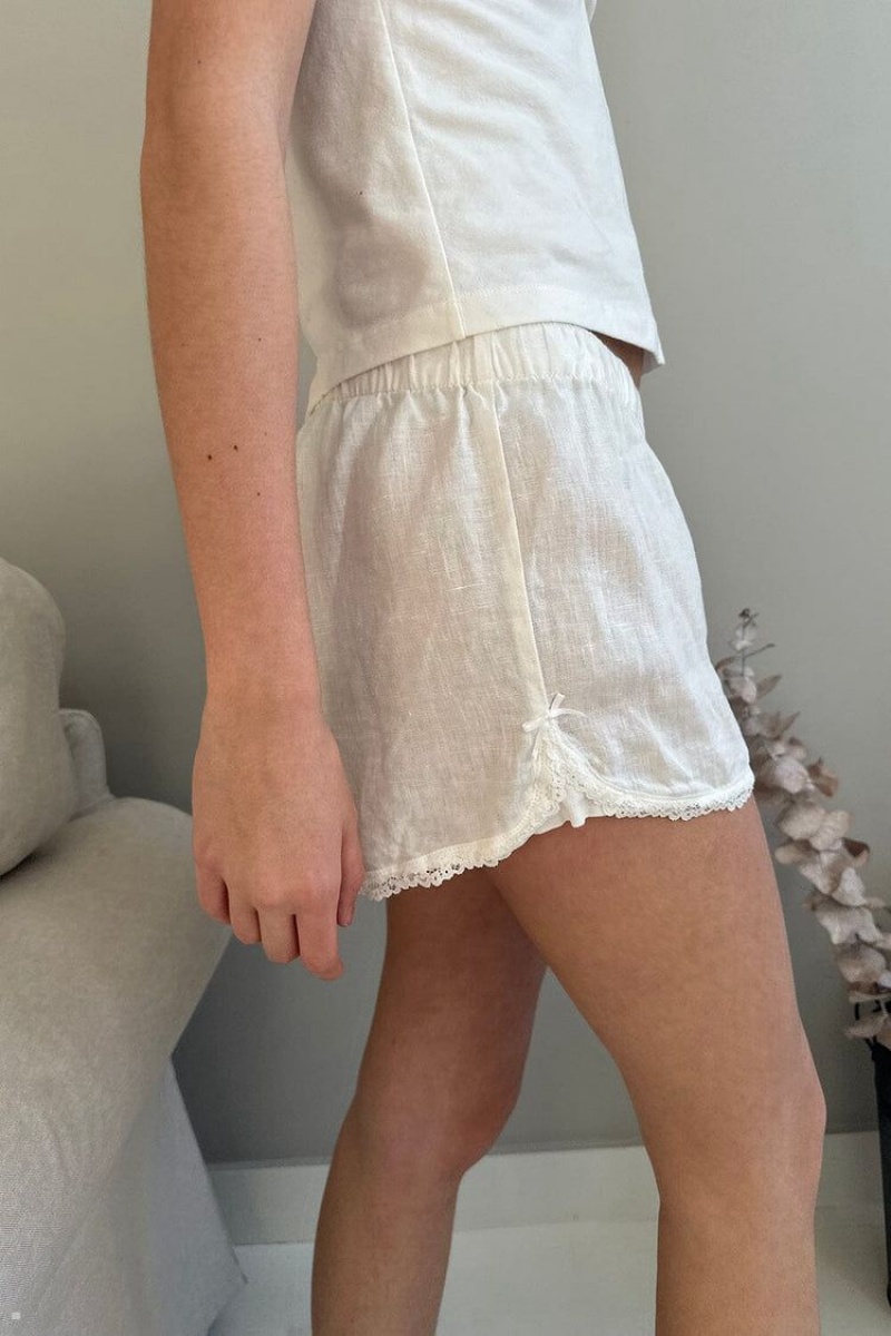 Short Brandy Melville Keira Linen Dentelle Blanche | RCH-13912099